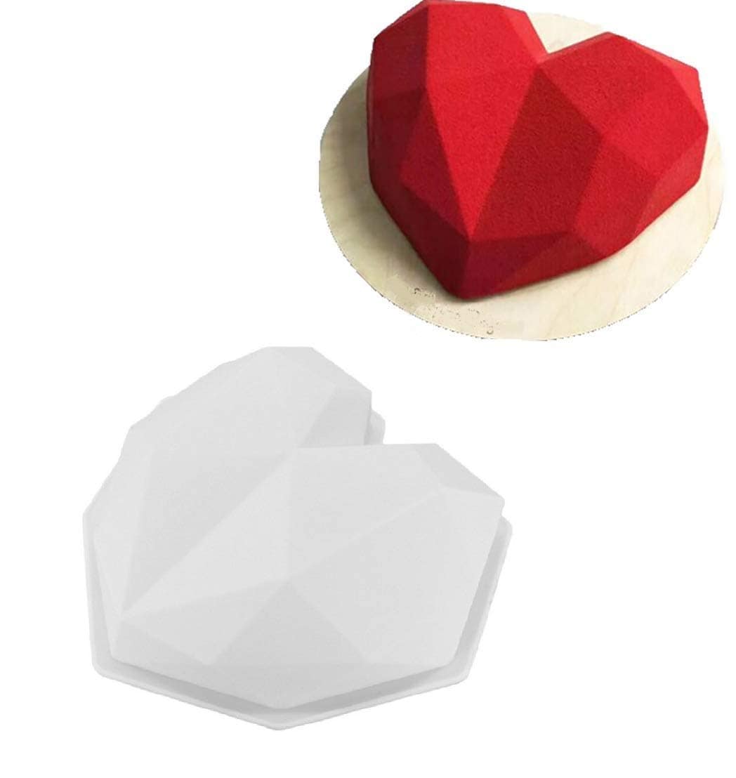 3 CAVITY 3D GEOMETRIC DIAMOND HEART SILICONE CAKE MOULD