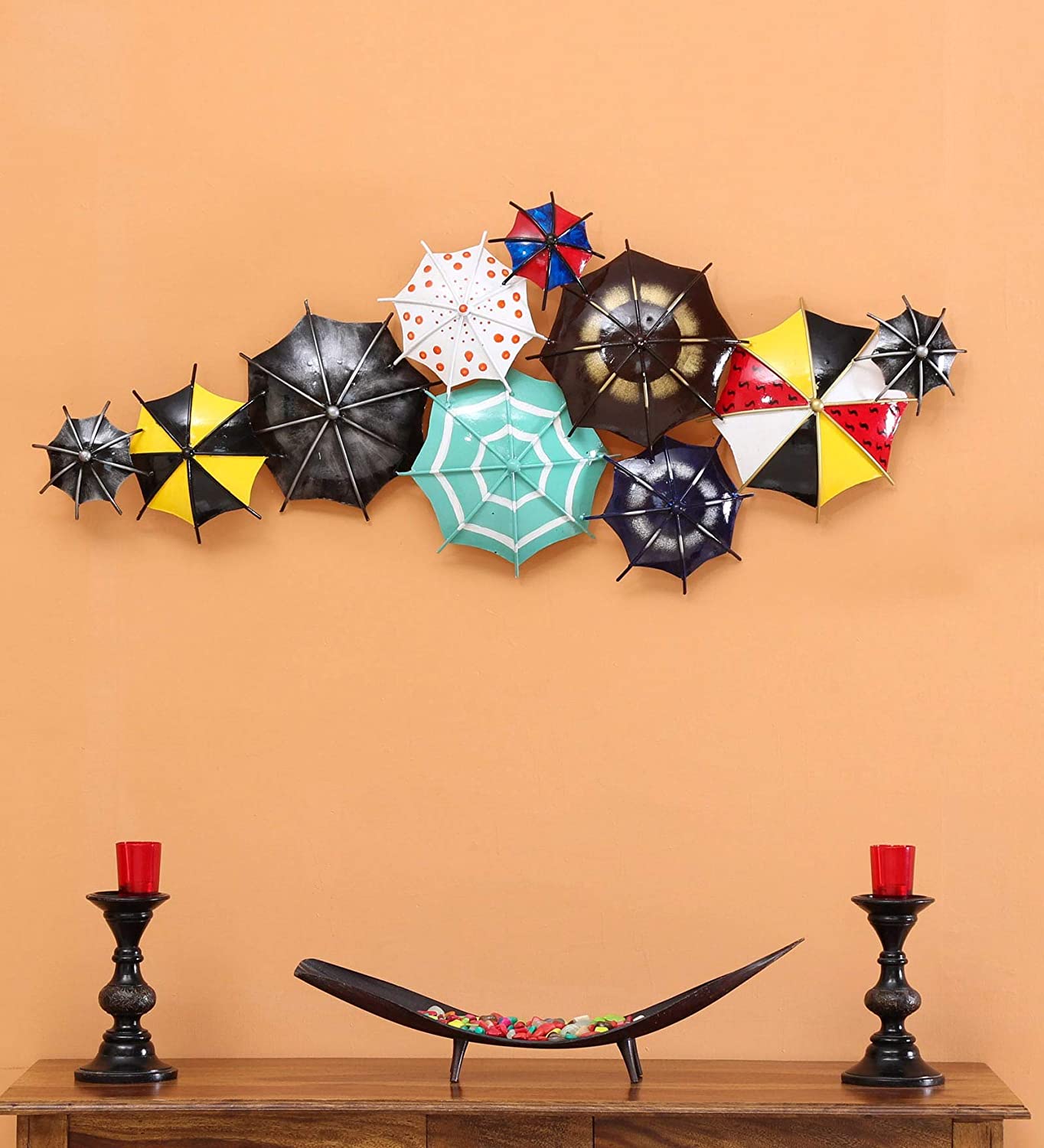 Multicolored 3D Umbrella Metal Wall Art Hanging Decor Sculpture - Wall