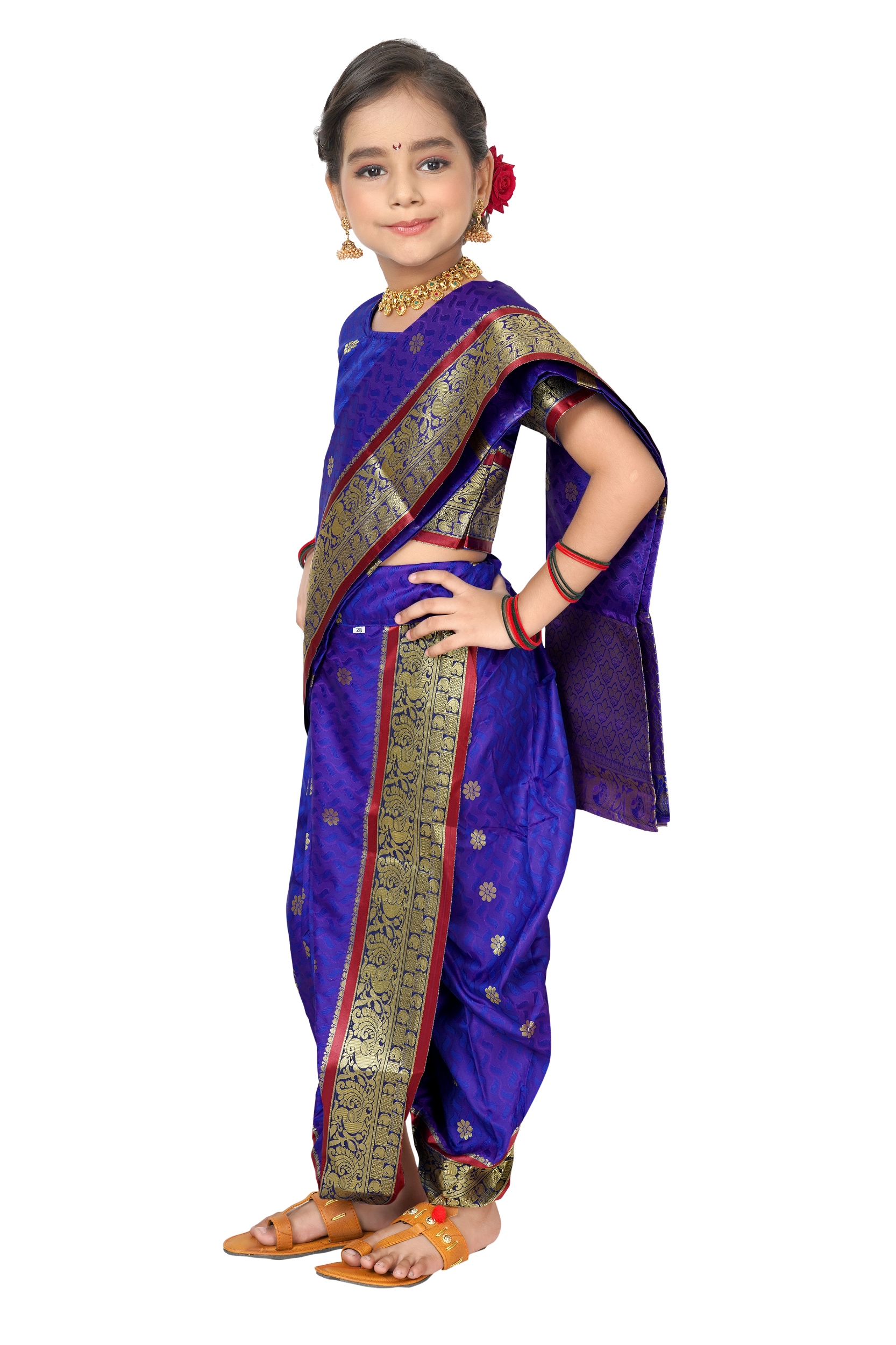 Buy Cbazaar Magenta Art Silk Nauvari Kids Wear Saree at Amazon.in