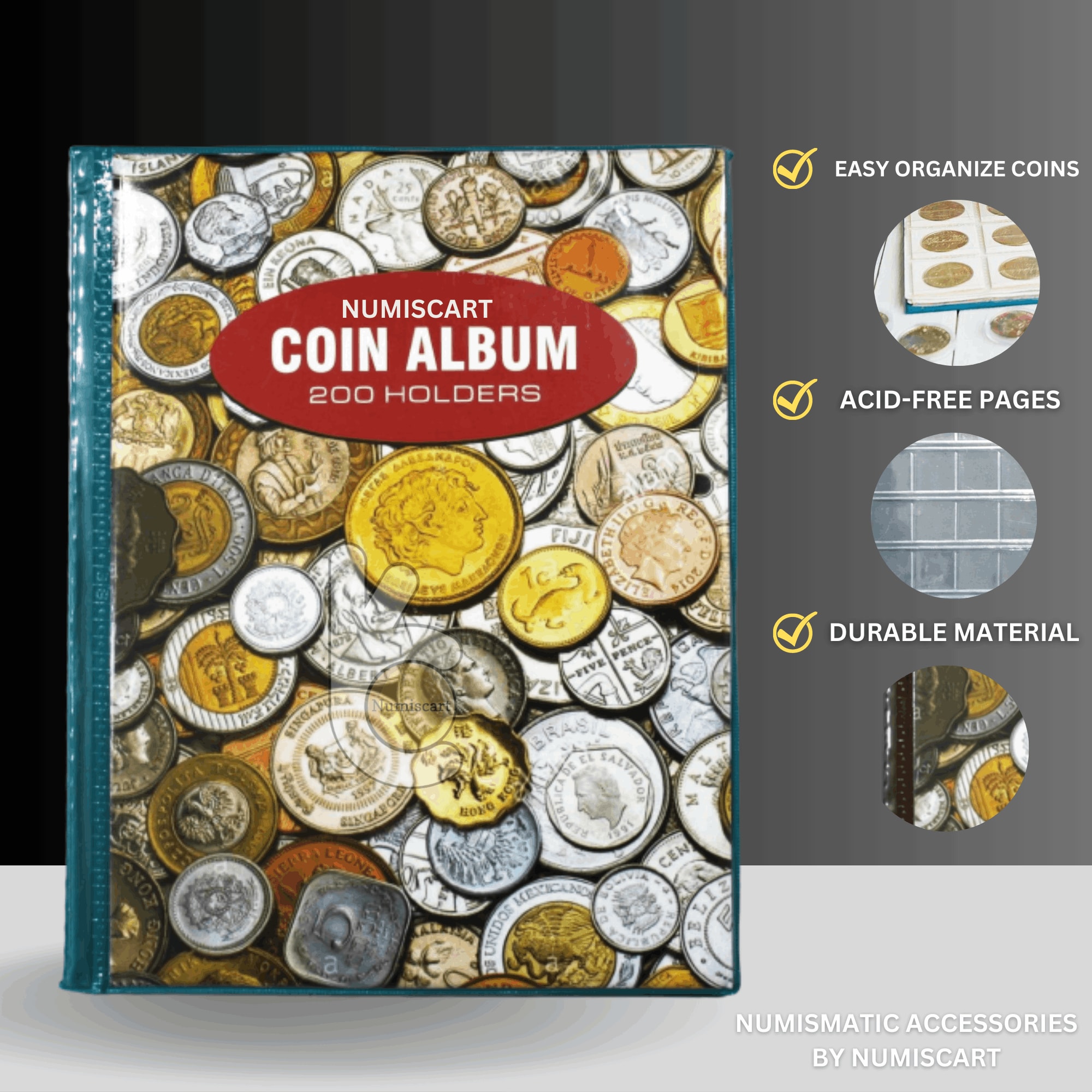 200 Large Pockets Coin Holder Album: With Large Big Pockets Save