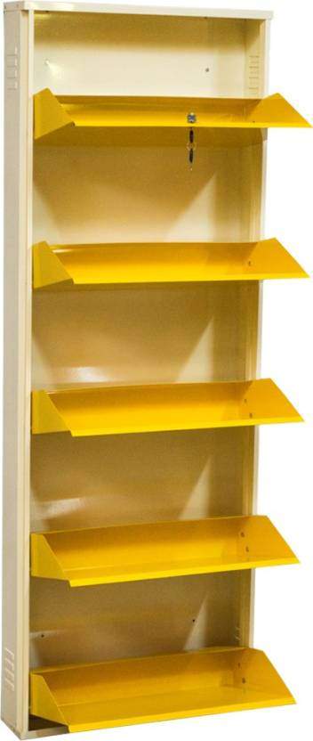 Delite Kom 24 Inches Wide Five Door Powder Coated Wall Mounted Metallic Ivory Yellow Metal Shoe Rack Yellow 5 Shelves Shoe Racks Youyes Parappur Malappuram Kerala