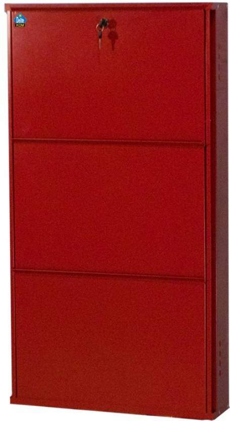 Delite Kom 20 Inches Wide Three Door Powder Coated Wall Mounted Metallic Brick Red Metal Shoe Rack Red 3 Shelves Shoe Racks Youyes Parappur Malappuram Kerala