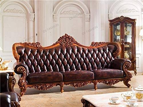 Shilpi Handicrafts Wooden and Leather Classic and Antique Sofa