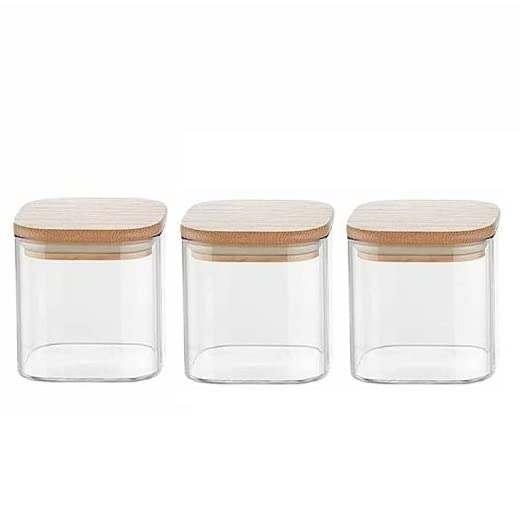  Set of 3 Airtight Glass Jars with Bamboo Lids & Bamboo