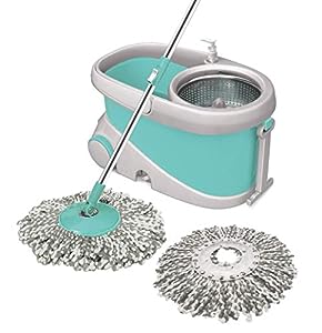 Spin Bucket Mop with Steel Spinner, Wheels, Drag Handle, Drain Plug &  Dispenser