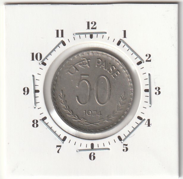 11.00 o'Clock Die Rotation Error - 50 Paise 1974, Republic India Rare ...