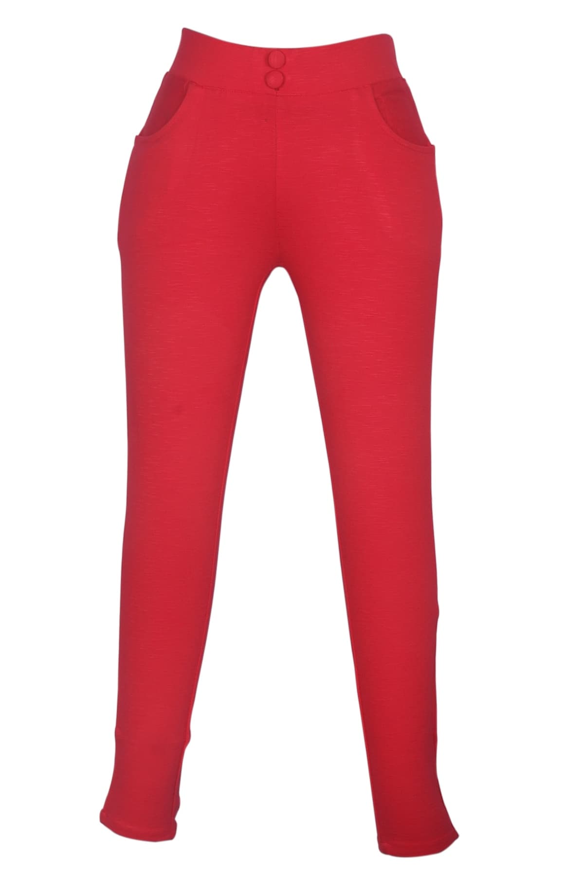 Red Mid Waist Women Cotton Lycra Solid Colour Legging, Casual Wear
