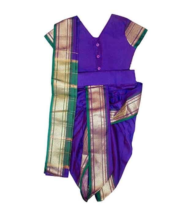 Buy Kshatriya Cloth stores Woman's Nauvari Saree Or Nine Yard Saree In  Magenta Colour With Orange Colour Pallu And Border. at Amazon.in