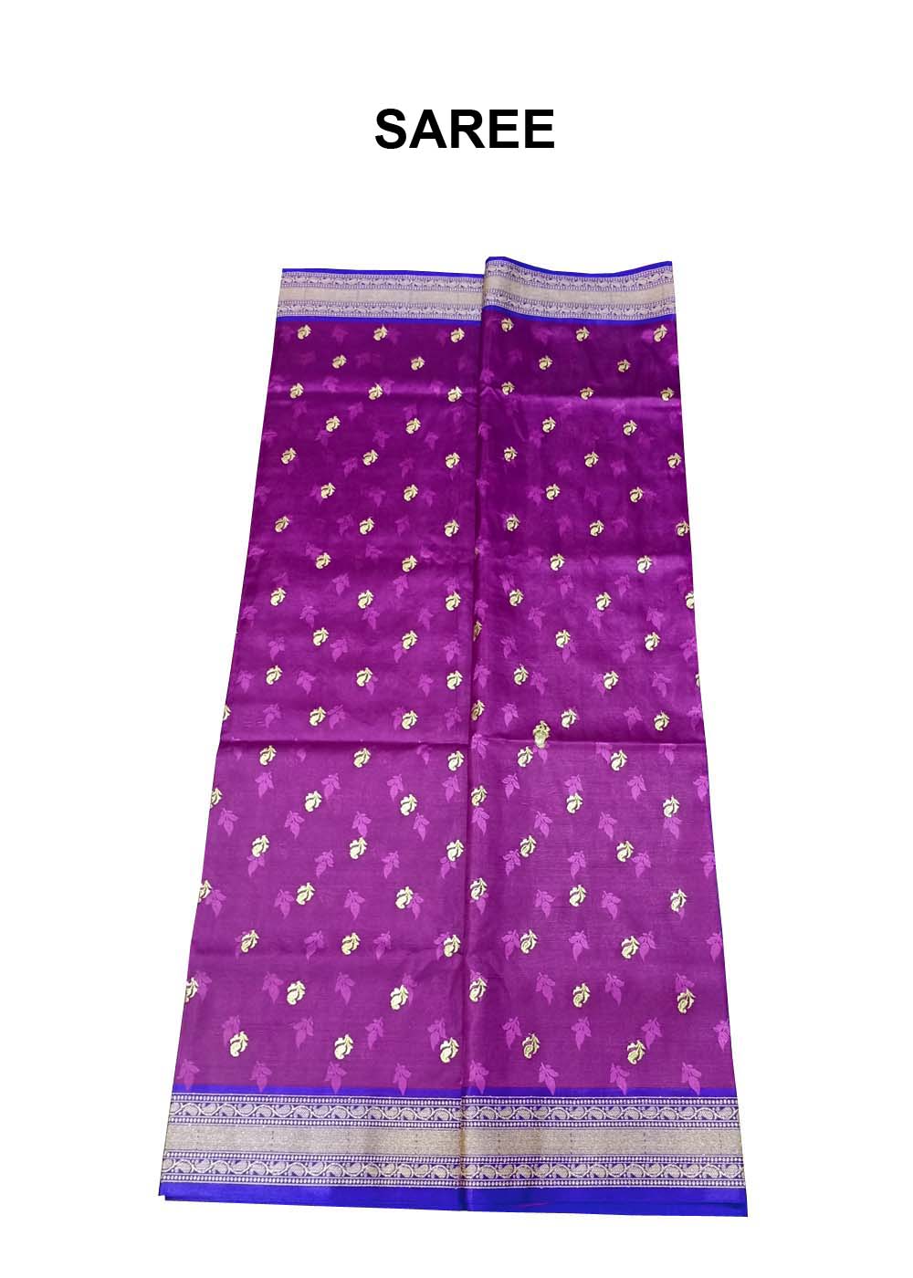 Neon Purple Zari Handloom Woven Satin Silk Saree - Clothsvil