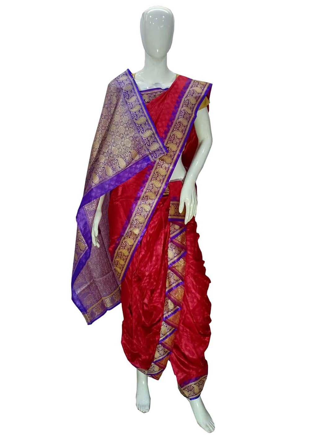 Girl'S Premium Blue Paithani With Red Border Nauvari Saree With Pheta at Rs  4900.00 | Nauvari Saree | ID: 25600111088