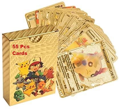 are there golden pokemon cards Unyks Star Pokémon Card Game – 55 Gold Foil Cards Pack | Includes VMAX, GX,  V-Star, EX | Rare & Common | High HP | Collector & Kids Gift Set main image 1