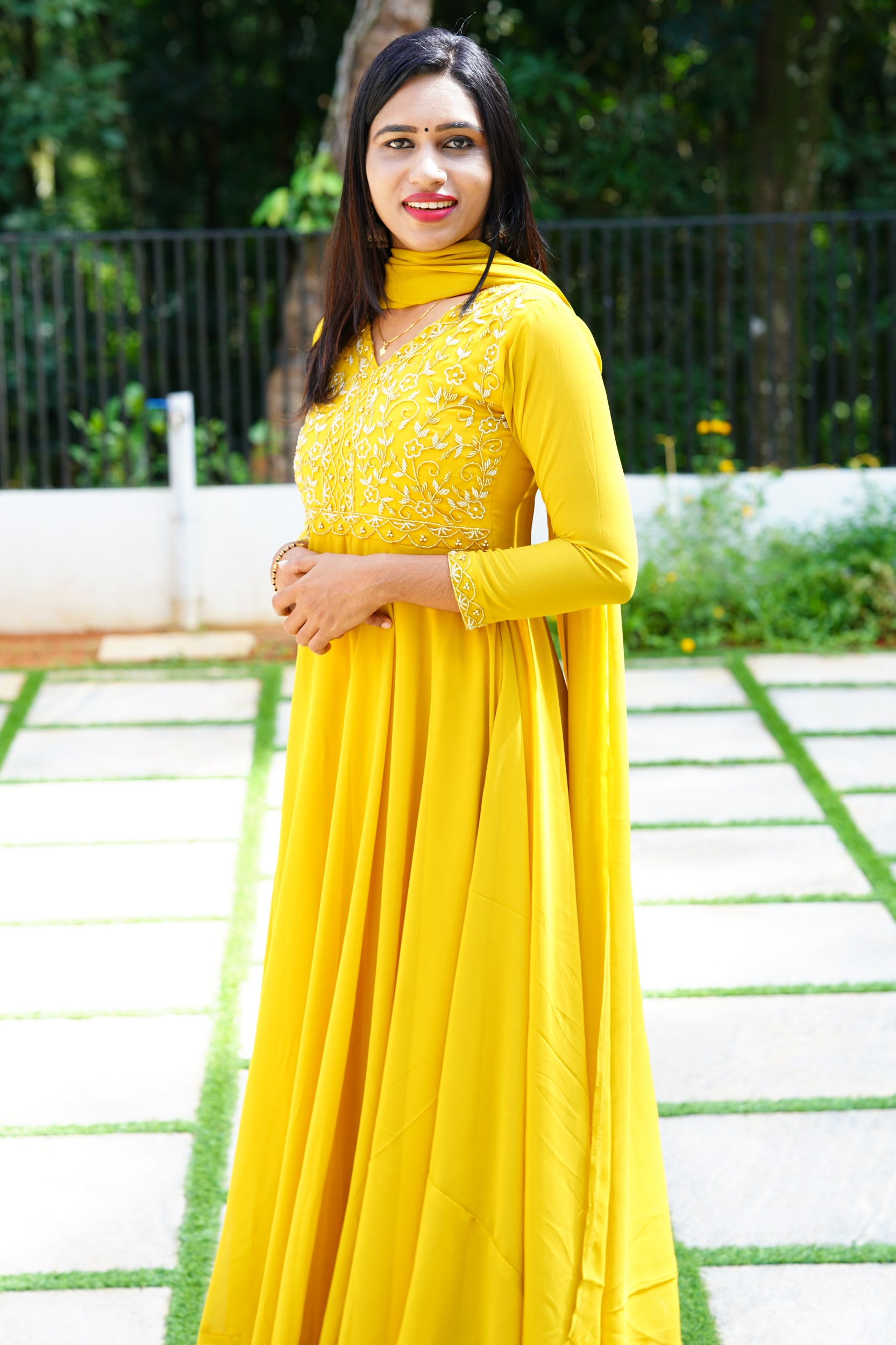 Anarkali gown dupatta ARD429 XS Yellow Women s Ethnic Wear ALANKRITHA Edapally Ernakulam Kerala