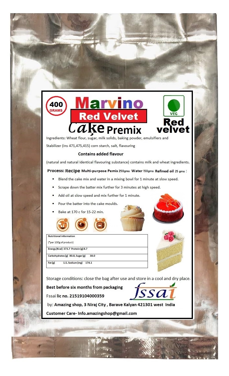 Order BakersVeggie Red Velvet Cake Premix Online From JAY FOODS,Pune