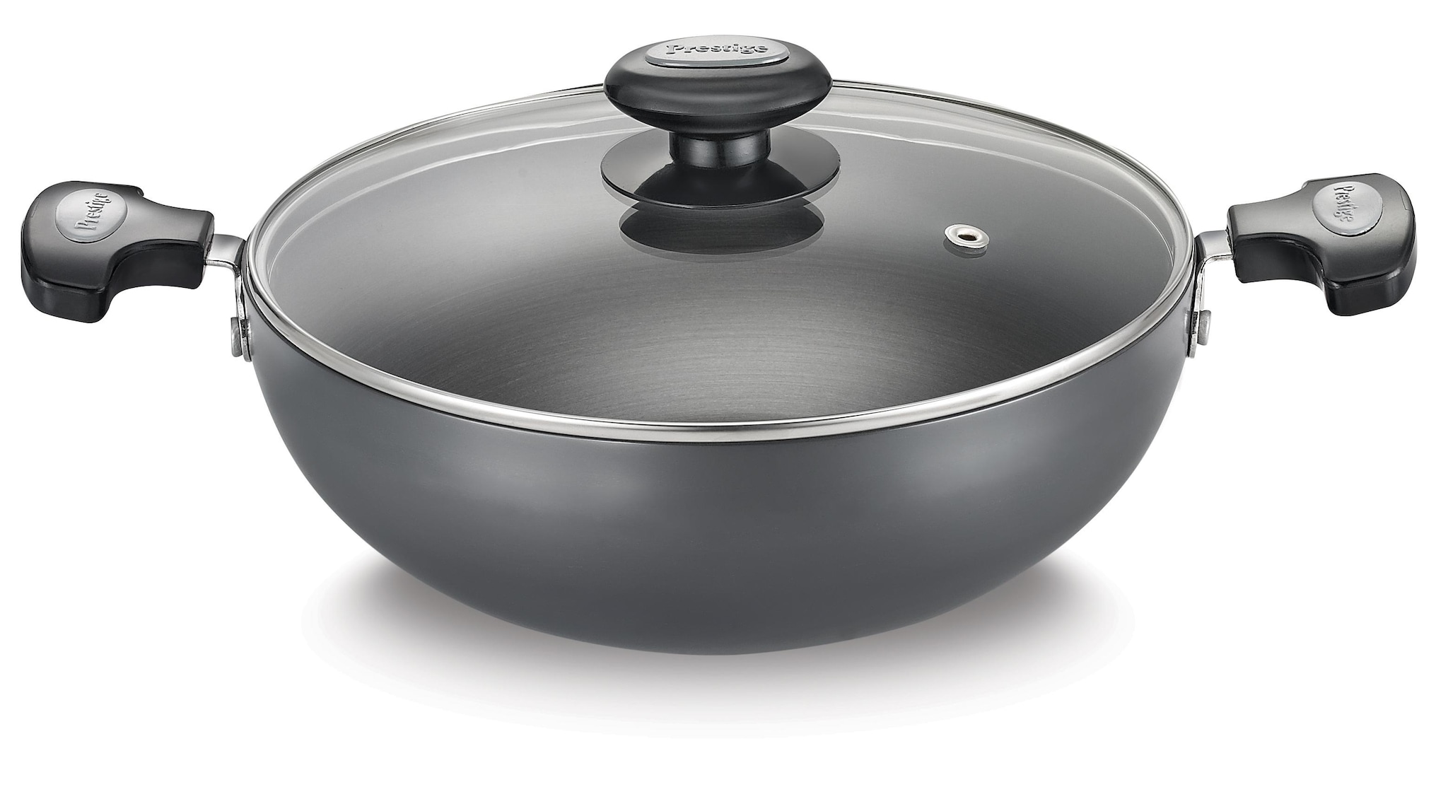 NIRLON Woody Triply Deep Kadhai 18cm, 1.1L with Glass Lid